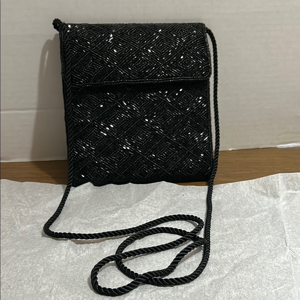 Elegant Black Beaded Crossbody Bag